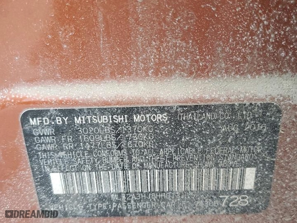 2017 Mitsubishi Mirage ES with VIN ML32A3HJ8HH013115, listed as a Copart auction lot 44993195 with 132,286 mi miles and Salvage Title. Bid and sale history available at carsss.com. Image 13.