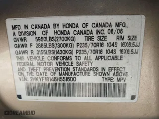 2006 Honda Pilot LX with VIN 2HKYF18146H551600, listed as a IAAI auction lot 39842919 with 133,188 mi miles. Bid and sale history available at carsss.com. Image 9.