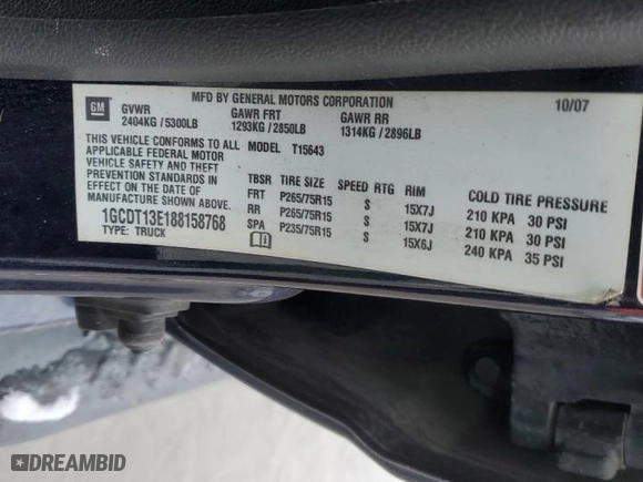 2008 Chevrolet Colorado LT w/2LT with VIN 1GCDT13E188158768, listed as a Copart auction lot 86358004 with 150,172 mi miles and Salvage Title. Bid and sale history available at carsss.com. Image 12.