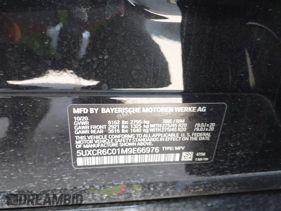 2021 BMW X5 xDrive40i with VIN 5UXCR6C01M9E66976, listed as a IAAI auction lot 42024110 with 67,877 mi miles and . Bid and sale history available at DreamBid. Image 9.