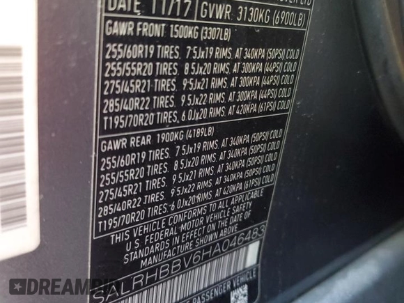 2017 Land Rover Discovery HSE Luxury with VIN SALRHBBV6HA046483, listed as a Copart auction lot 51866655 with 53,511 mi miles and Salvage Title. Bid and sale history available at carsss.com. Image 15.