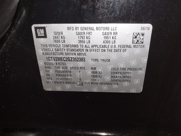 2016 GMC Sierra 1500 SLE with VIN 1GTV2MEC2GZ352383, listed as a IAAI auction lot 41511836 with 139,381 mi miles. Bid and sale history available at carsss.com. Image 9.