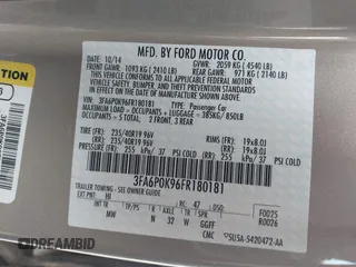 2015 Ford Fusion Titanium with VIN 3FA6P0K96FR180181, listed as a IAAI auction lot 41940248 with 63,120 mi miles. Bid and sale history available at carsss.com. Image 9.