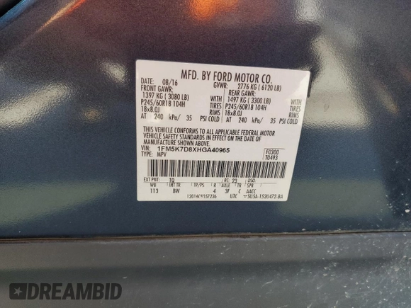 2017 Ford Explorer XLT z VIN 1FM5K7D8XHGA40965, wystawiony jako Copart lot #61990305 z przebiegiem 154 534 mil mil oraz Szkoda całkowita • Salvage title. Historia ofert i sprzedaży dostępna na DreamBid. Obrazek 14.