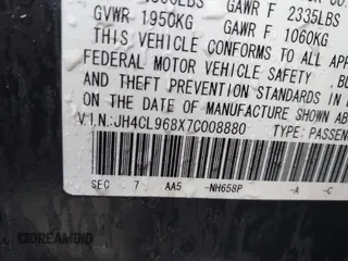 2007 Acura TSX with VIN JH4CL968X7C008880, listed as a IAAI auction lot 41721314 with 257,909 mi miles. Bid and sale history available at carsss.com. Image 9.