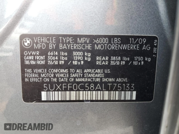 2010 BMW X5 35d with VIN 5UXFF0C58ALT75133, listed as a Copart auction lot 45247735 with 176,410 mi miles and Clean Title. Bid and sale history available at carsss.com. Image 13.