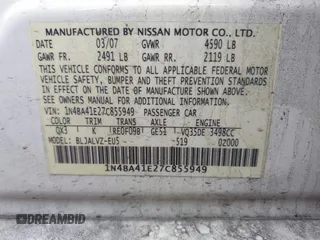 2007 Nissan Maxima SL with VIN 1N4BA41E27C855949, listed as a IAAI auction lot 41686253 with 145,698 mi miles and . Bid and sale history available at DreamBid. Image 9.