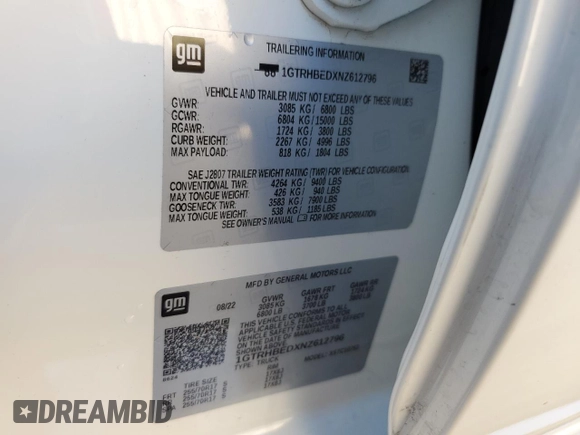 2022 GMC Sierra 1500 with VIN 1GTRHBEDXNZ612796, listed as a Copart auction lot 86163974 with 13,370 mi miles and Salvage Title. Bid and sale history available at DreamBid. Image 12.