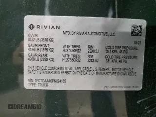 2023 Rivian R1T Adventure with VIN 7FCTGAAA0PN024165, listed as a Copart auction lot 84265444 with Not Provided miles and Salvage Title. Bid and sale history available at carsss.com. Image 12.