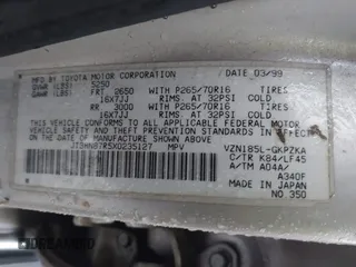 1999 Toyota 4Runner Limited с VIN JT3HN87R5X0235127, выставлен на аукционе IAAI как лот 41552429 с пробегом 181 435 миль миль и . История ставок и продаж доступна на DreamBid. Изображение 9.