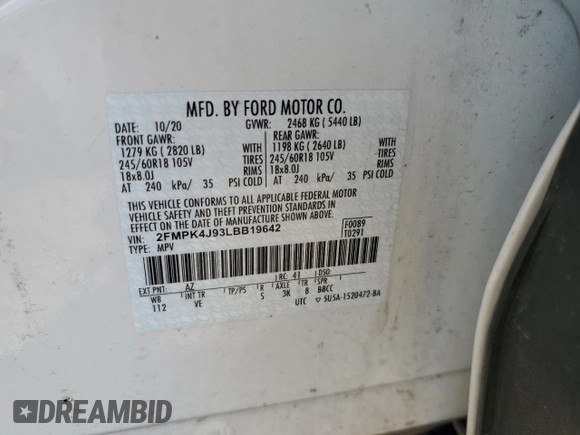 2020 Ford Edge SEL z VIN 2FMPK4J93LBB19642, wystawiony jako Copart lot #56647095 z przebiegiem 29 638 mil mil oraz Szkoda całkowita • Salvage title. Historia ofert i sprzedaży dostępna na DreamBid. Obrazek 13.
