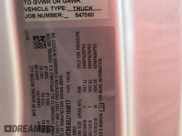 2018 Chevrolet Colorado 4WD Work Truck with VIN 1GCHTBEA8J1184817, listed as a Copart auction lot 55022065 with 128,595 mi miles and Clean title. Bid and sale history available at DreamBid. Image 12.