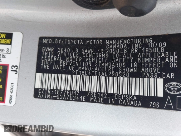 2010 Toyota Corolla with VIN 2T1BU4EE4AC290520, listed as a IAAI auction lot 42487240 with 150,287 mi miles and . Bid and sale history available at DreamBid. Image 9.