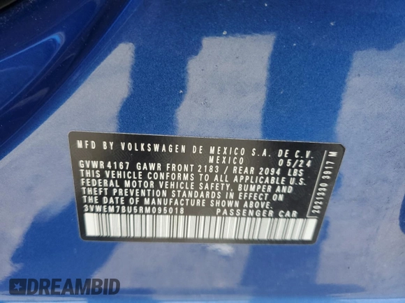 2024 Volkswagen Jetta SE with VIN 3VWEM7BU5RM095018, listed as a Copart auction lot 63504035 with 15,690 mi miles and Salvage title. Bid and sale history available at DreamBid. Image 12.
