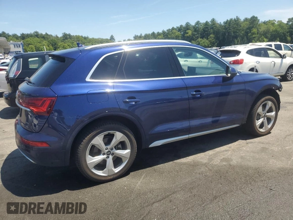 2021 Audi Q5 Premium Plus with VIN WA1BAAFY9M2108985, listed as a Copart auction lot 61656745 with 57,572 mi miles and Salvage title. Bid and sale history available at DreamBid. Image 3.