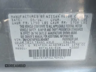 2016 Nissan Versa SV z VIN 3N1CN7APXGL904067, wystawiony jako IAAI lot #40968514 z przebiegiem 107 909 mil mil oraz . Historia ofert i sprzedaży dostępna na DreamBid. Obrazek 9.