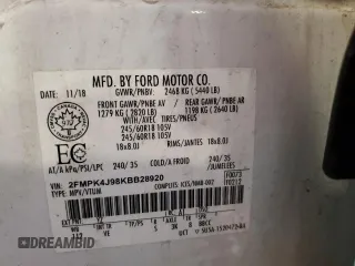 2019 Ford Edge SEL with VIN 2FMPK4J98KBB28920, listed as a Copart auction lot 56984775 with 108,426 mi miles and Salvage title. Bid and sale history available at DreamBid. Image 12.