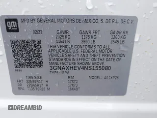2022 Chevrolet Equinox LS with VIN 3GNAXHEV4NS155080, listed as a IAAI auction lot 42370518 with Not provided miles and . Bid and sale history available at DreamBid. Image 9.