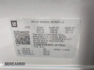 2020 Chevrolet Traverse LT Cloth with VIN 1GNEVGKW7LJ273511, listed as a IAAI auction lot 42366967 with 60,272 mi miles and . Bid and sale history available at DreamBid. Image 9.