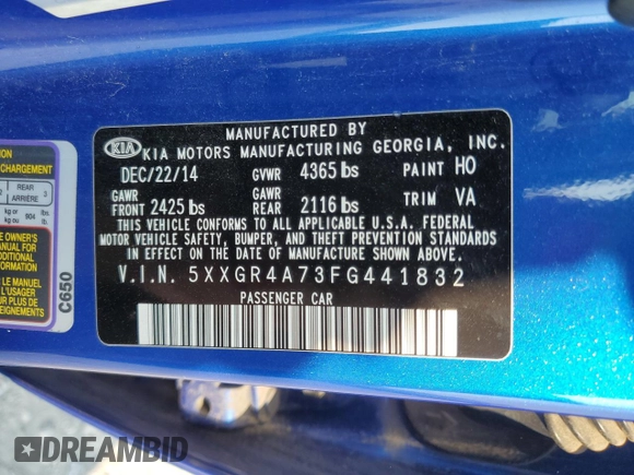 2015 Kia Optima SX with VIN 5XXGR4A73FG441832, listed as a Copart auction lot 70875324 with 111,695 mi miles and Salvage Title. Bid and sale history available at carsss.com. Image 12.