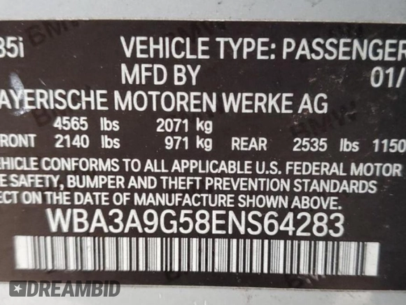 2014 BMW 3 Series 335i with VIN WBA3A9G58ENS64283, listed as a Copart auction lot 44530535 with 101,006 mi miles and Salvage Title. Bid and sale history available at carsss.com. Image 14.