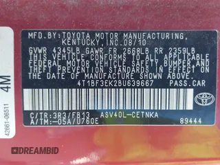 2011 Toyota Camry LE with VIN 4T1BF3EK2BU639667, listed as a IAAI auction lot 40257539 with 209,474 mi miles. Bid and sale history available at carsss.com. Image 9.