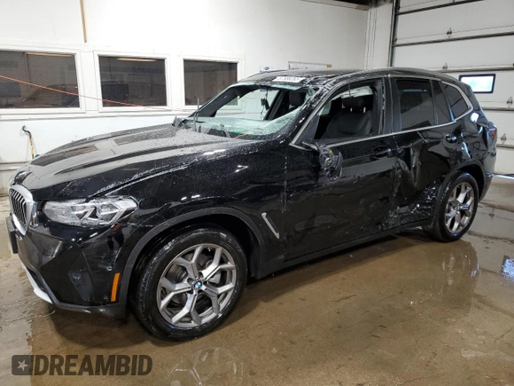 2023 BMW X3 xDrive30i with VIN 5UX53DP01P9R97895, listed as a Copart auction lot 87586265 with 18,193 mi miles and Salvage Title. Bid and sale history available at carsss.com. Image 1.