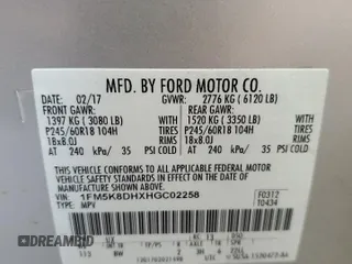 2017 Ford Explorer XLT with VIN 1FM5K8DHXHGC02258, listed as a Copart auction lot 55063895 with 111,488 mi miles and Salvage title. Bid and sale history available at DreamBid. Image 13.