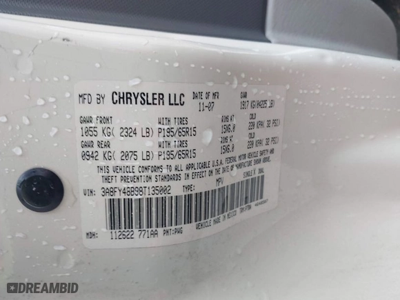 2008 Chrysler PT Cruiser with VIN 3A8FY48B98T135002, listed as a IAAI auction lot 41782800 with 69,019 mi miles. Bid and sale history available at carsss.com. Image 9.