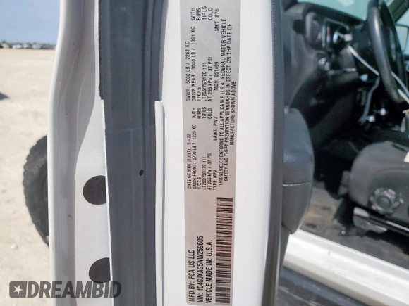 2022 Jeep Wrangler Sport S with VIN 1C4GJXAG5NW259605, listed as a Copart auction lot 57659775 with 14,864 mi miles and Salvage title. Bid and sale history available at DreamBid. Image 13.
