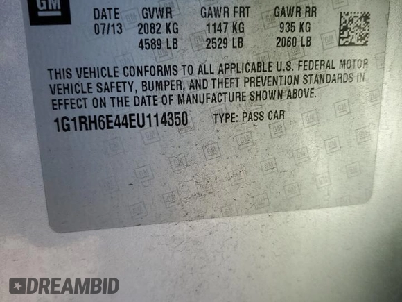 2014 Chevrolet Volt with VIN 1G1RH6E44EU114350, listed as a Copart auction lot 42059305 with 158,447 mi miles and Salvage Title. Bid and sale history available at carsss.com. Image 13.