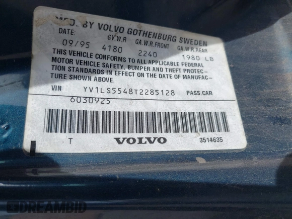 1996 Volvo S70 с VIN YV1LS5548T2285128, выставлен на аукционе IAAI как лот 41754769 с пробегом 109 101 миль миль и . История ставок и продаж доступна на DreamBid. Изображение 9.
