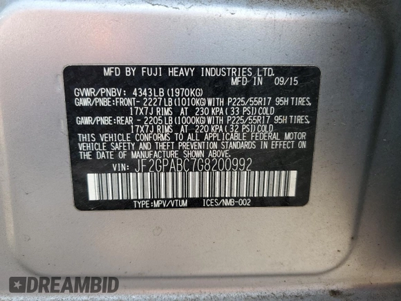 2016 Subaru Crosstrek Premium z VIN JF2GPABC7G8200992, wystawiony jako Copart lot #54433215 z przebiegiem 117 665 mil mil oraz Szkoda całkowita • Salvage title. Historia ofert i sprzedaży dostępna na DreamBid. Obrazek 12.