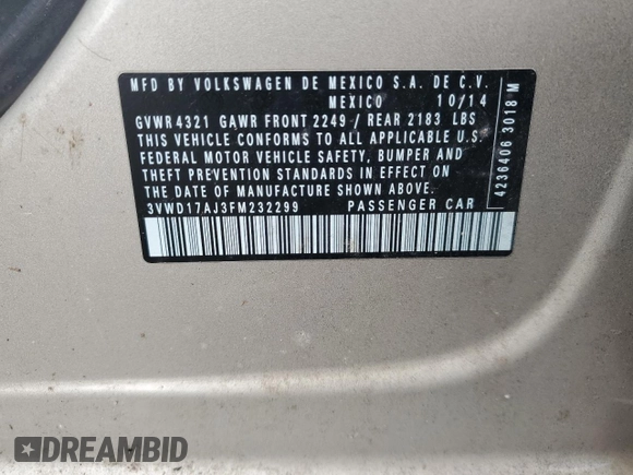 2015 Volkswagen Jetta SE z VIN 3VWD17AJ3FM232299, wystawiony jako Copart lot #57252465 z przebiegiem 128 882 mil mil oraz Szkoda całkowita • Salvage title. Historia ofert i sprzedaży dostępna na DreamBid. Obrazek 12.