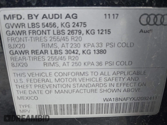 2018 Audi Q5 Premium Plus z VIN WA1BNAFYXJ2092411, wystawiony jako IAAI lot #41051336 z przebiegiem 54 595 mil mil oraz . Historia ofert i sprzedaży dostępna na DreamBid. Obrazek 9.