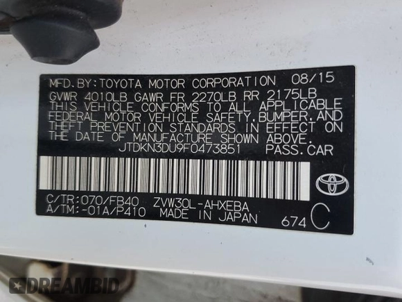 2015 Toyota Prius Four with VIN JTDKN3DU9F0473851, listed as a Copart auction lot 47569385 with 201,711 mi miles and Salvage Title. Bid and sale history available at carsss.com. Image 13.