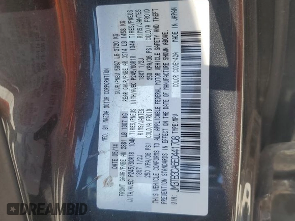 2014 Mazda CX-9 Touring with VIN JM3TB3CA6E0441708, listed as a Copart auction lot 61143785 with 173,562 mi miles and Salvage title. Bid and sale history available at DreamBid. Image 13.