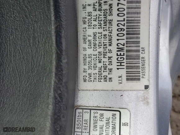 2002 Honda Civic EX with VIN 1HGEM21092L007293, listed as a Copart auction lot 49898165 with 216,288 mi miles and Salvage Title. Bid and sale history available at carsss.com. Image 14.