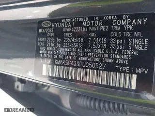 2023 Hyundai Kona Limited with VIN KM8K5CA39PU050527, listed as a IAAI auction lot 41165084 with 17,513 mi miles. Bid and sale history available at carsss.com. Image 9.