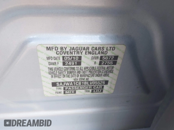 2011 Jaguar XJ with VIN SAJWA1CB1BLV05526, listed as a IAAI auction lot 40162505 with 56,961 mi miles and . Bid and sale history available at DreamBid. Image 9.