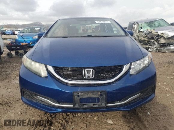 2014 Honda Civic Sedan EX with VIN 19XFB2F88EE066016, listed as a Copart auction lot 51617565 with 0 mi miles and Salvage Title. Bid and sale history available at carsss.com. Image 5.