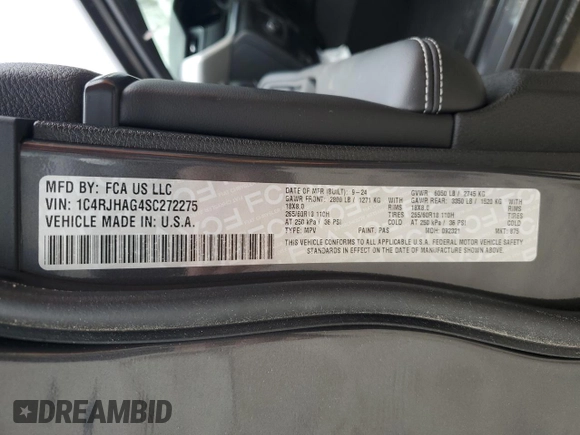 2025 Jeep Grand Cherokee Laredo with VIN 1C4RJHAG4SC272275, listed as a Copart auction lot 79920004 with 712 mi miles and Salvage Title. Bid and sale history available at DreamBid. Image 13.
