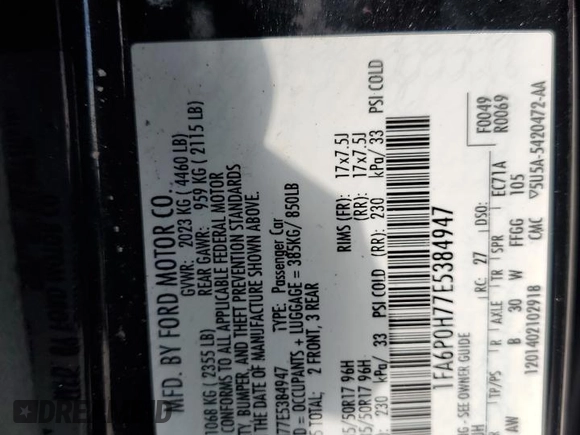 2014 Ford Fusion SE with VIN 1FA6P0H77E5384947, listed as a Copart auction lot 55328115 with 106,582 mi miles and Clean Title. Bid and sale history available at carsss.com. Image 12.