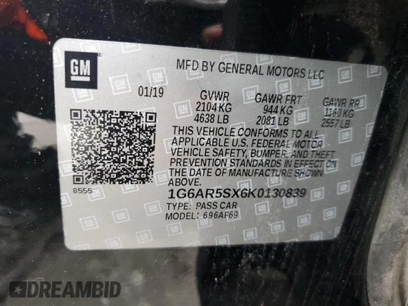 2019 Cadillac CTS Luxury RWD z VIN 1G6AR5SX6K0130839, wystawiony jako Copart lot #59289525 z przebiegiem 70 405 mil mil oraz Szkoda całkowita • Salvage title. Historia ofert i sprzedaży dostępna na DreamBid. Obrazek 12.