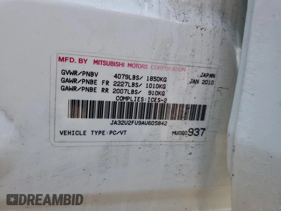 2010 Mitsubishi Lancer ES with VIN JA32U2FU9AU605842, listed as a Copart auction lot 78473034 with 201,899 mi miles and Salvage Title. Bid and sale history available at DreamBid. Image 12.