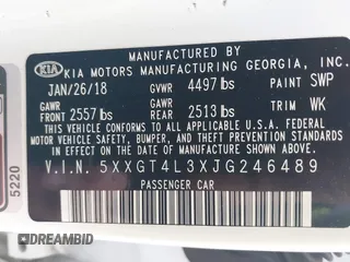 2018 Kia Optima LX z VIN 5XXGT4L3XJG246489, wystawiony jako IAAI lot #42107857 z przebiegiem 76 259 mil mil oraz . Historia ofert i sprzedaży dostępna na DreamBid. Obrazek 9.