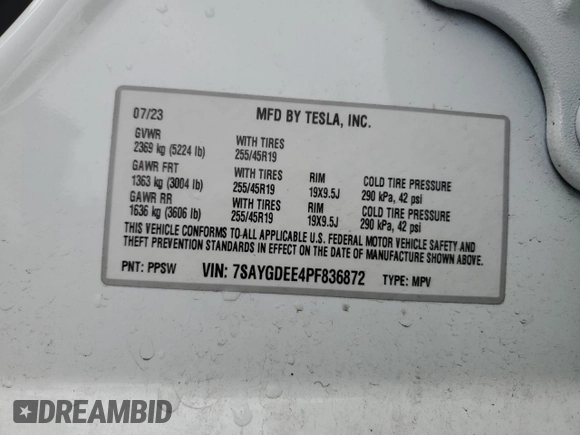 2023 Tesla Model Y Long Range z VIN 7SAYGDEE4PF836872, wystawiony jako Copart lot #45566235 z przebiegiem 7 674 mil mil oraz Szkoda całkowita • Salvage title. Historia ofert i sprzedaży dostępna na DreamBid. Obrazek 14.