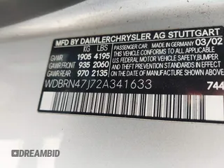 2002 Mercedes-Benz C 230/260/280/320 with VIN WDBRN47J72A341633, listed as a IAAI auction lot 41773975 with Not Provided miles and . Bid and sale history available at DreamBid. Image 9.