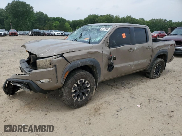 2023 Nissan Frontier Pro-4X with VIN 1N6ED1EK0PN617872, listed as a Copart auction lot 57125435 with 97,981 mi miles and Salvage title. Bid and sale history available at DreamBid. Image 1.
