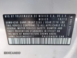 2014 Volkswagen Jetta TDI w/Premium/Nav z VIN 3VWLL7AJXEM382611, wystawiony jako IAAI lot #41609335 z przebiegiem 120 000 mil mil oraz . Historia ofert i sprzedaży dostępna na DreamBid. Obrazek 9.